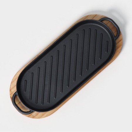 Cast iron pan “Oval Grill”, 43 × 16.5 × 2.5 cm, with handles, on a wooden stand-3