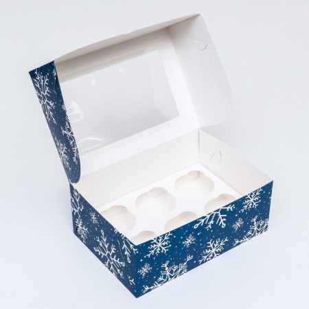 Packaging for 6 cupcakes with the window "Snowflakes", 25 x 17 x 10 cm-2