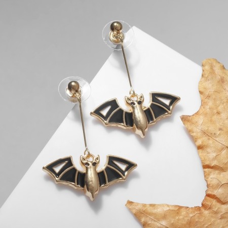 Emall Earrings "Bat", black color in gold