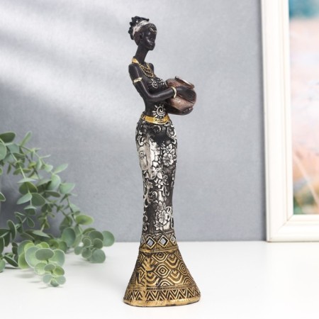 Polystone souvenir "African with a jug, in a dress with silver flowers" mix 25.5x7x5 cm-2
