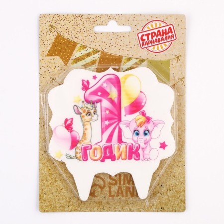 Candle for cake the number “1 year, animals” ”1“ pink, 8 cm-2