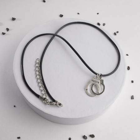 Piece on the cord "handcuffs", color black silver on a black lace, 42 cm-5