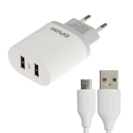 EXPLOYD EX-Z-1437, 2 USB, 2.4 A, MicroUSB cable, white