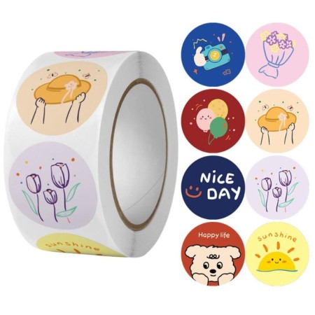 Sticker Paper "Happy moments" d = 2.5 cm 500 pcs in a roll 3x6.5x6.5 cm