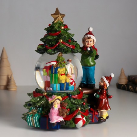Souvenir Polystone Water Ballion Music, Light "Boy decorates the Christmas tree" D = 10 cm 18x16x23 cm-1