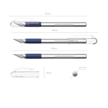 Chancellery knife "Scalpel", a completely metal case with a rubber capture and a protective cap, two spare blades, a blister-1