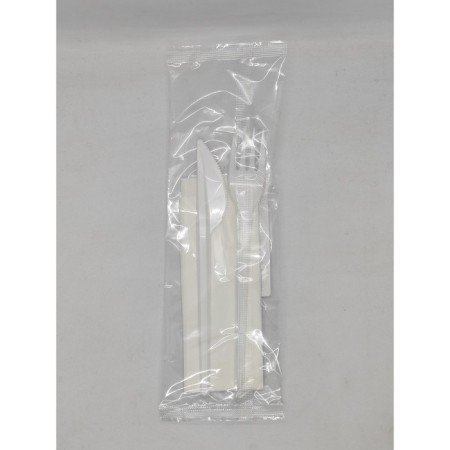 Set of cutlery 3 in 1, fork + knife + napkin, 16.5 cm, white color-2