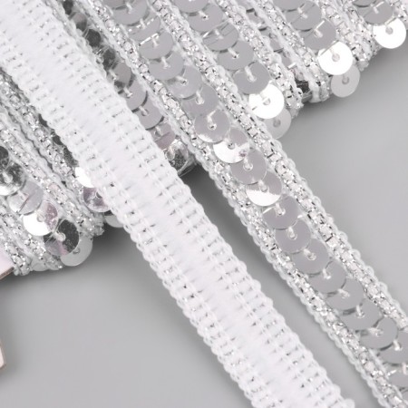 Decorative braid with sequins, 12 mm, 9 ± 0.5 m, silver color-1