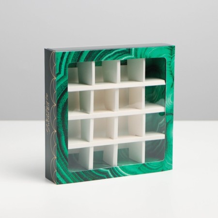 Box for sweets, confectionery packaging, 16 cells, “malachite” 17.7 x 17.7 x 3.8 cm