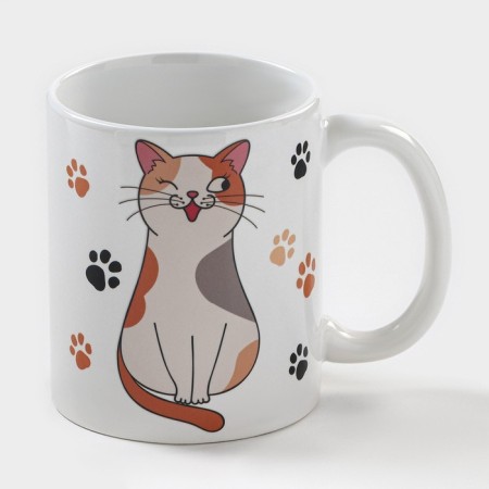Mug - chameleon ceramic share "cat", 350 ml, white color
