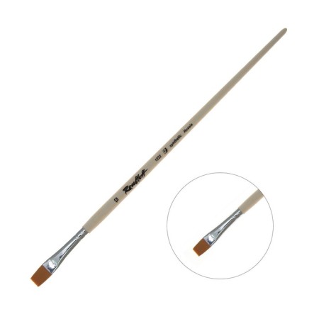 Synthetic brush, flat, soft, rubloff Series 1222 No. 12, a long handle is saturated with varnish, white clip