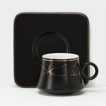 Ceramic coffee Ceramic "Meisi", 12 items: 6 cups 100 ml, 6 saucer d = 11 cm, black color is black-2