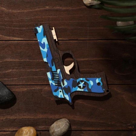 Wooden souvenir "Rezin -shooting, blue camouflage" + 4 elastic bands-2