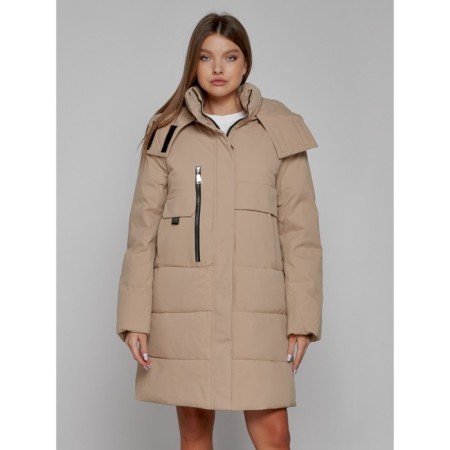 Coat insulated winter female, size 44, color light brown-7