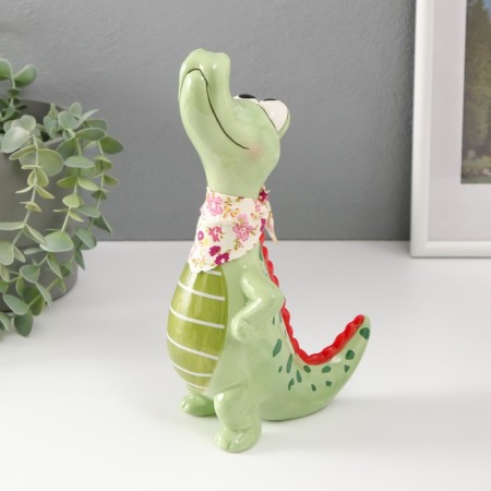 Souvenir Ceramics "Crocodile with a scarf" Green 14.2x9.5x24.5 cm-3