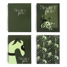 A notebook of 96 sheets in a cage on the crest of Secret Place, hard cover, matte lamination, selective varnish, mix