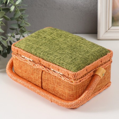 Casket for needlework "green-orange" 18x12x9.5 cm-3