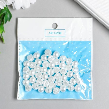 Buttons plastic for creativity on the leg "White Ball with mother of pearl" set 50 pcs 1x1 cm-2