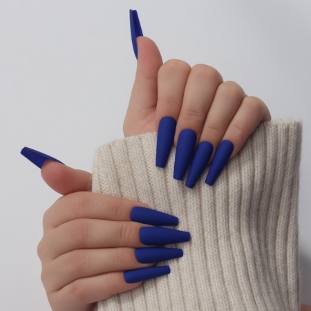 Patch nails, 24 pcs, ballerina shape, matte blue color-6