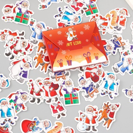 Stickers for creativity "Santa Claus and New Year" embossing silver set 48 pcs 9x7x0.8 cm-6