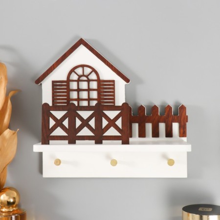 Hooks decorative wood with a shelf "house with a fence" 10x20x19.5 cm