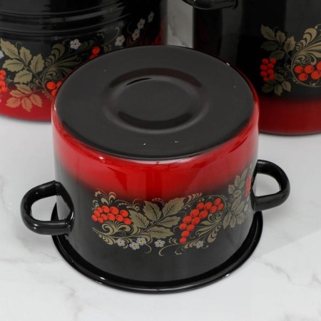Set of pots "Ryabinka", 3 subjects: 3.5/5.5/8 l, enameled covers, induction-2