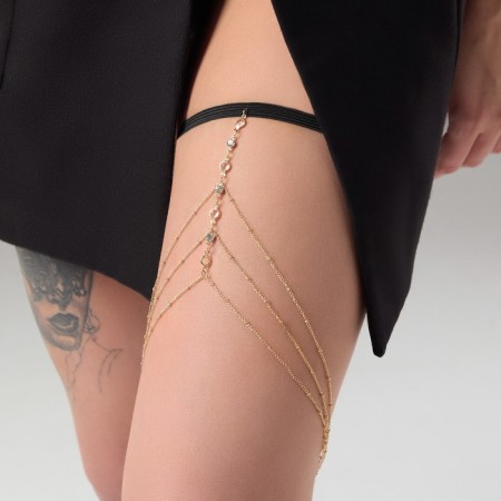 Erotic accessory on the thigh with rhinestones, golden-1