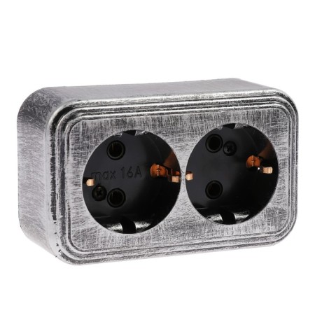 Rosette "Elect" Ra 16-238-hour, 16 A, 250 V, double, open, with salary, black under silver