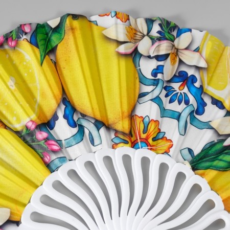 Fan plastic, textile "Lemon ornament" mix 23 cm-4