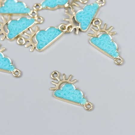 Decor for creativity metal, enamel "Sun behind clouds" gold with turquoise 1.4x2.6 cm