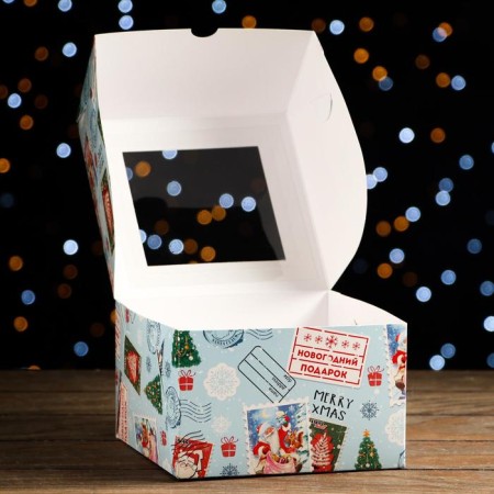 Packaging for 4 cupcakes with the Window "New Year's Post", 16 x 16 x 10 cm-3