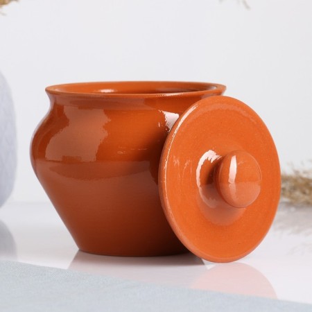 A hot pot with a Vyatka lid 0.7l, terracotta-1