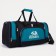 Road bag on a zipper, with an increase, 3 outer pockets, a long belt, black/turquoise color