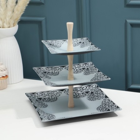 Vase for fruit "Lace", 3 tiers, black and white