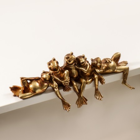 Polystone souvenir "Five frogs on vacation" Bronze 28.5x5x9.5 cm-2