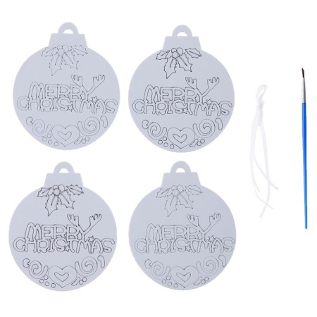 Christmas tree decoration for painting "Merry Christmas" 4 pcs., Brush-1