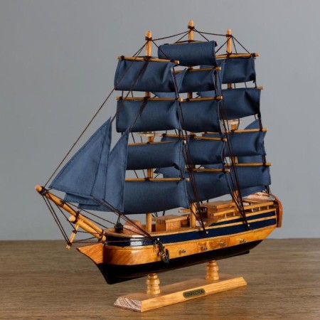 The ship "Sea Orchestra" is three -masted with blue sails, 40*8*35cm-2
