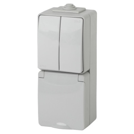 Block outlet+off. twin. Verta. IP65, 16A (10AX) -250V, OU, Era Expert, Gray