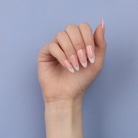Classic French overhead nails, 24 pcs, with glue plates, almond shape, pale pink/white color-14