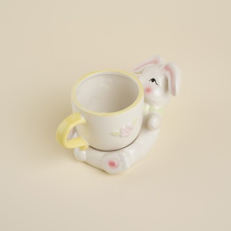 Tea couple ceramic SL Home "Easter rabbits", 2 items: cup, saucer, white color