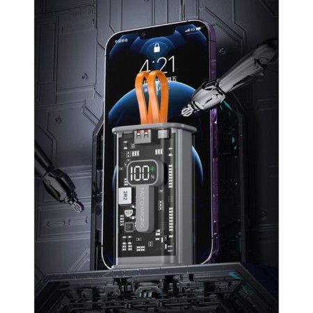 External battery CRR-31, 20,000 mAh, 2USB, 3A, display, QC, Cablepy-C + Lightning, Gray-1