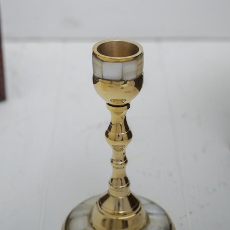 Summary with mother -of -pearl "imagination" per 1 candle, brass 7.5x7.5x13.5 cm-2