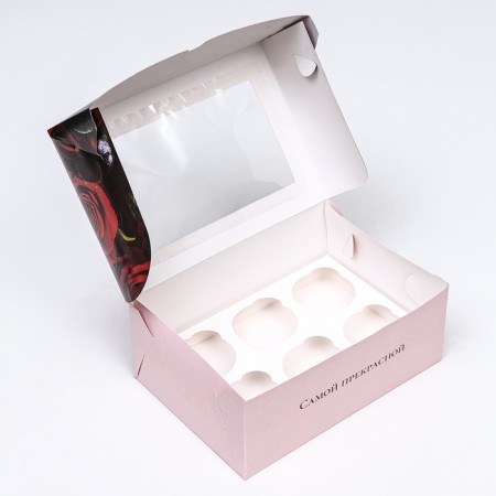 Packaging for 6 cupcakes with a window, "roses", 25 x 17 x 10 cm-4