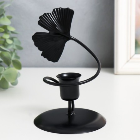 Summary Metal per 1 candle "Ginkgo sheet" d-2.5 cm black 9x9x13.5 cm-1