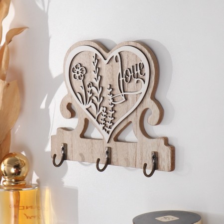 Decorative wood hooks "openwork heart with plants" 2.5x14.5x11.5 cm-1