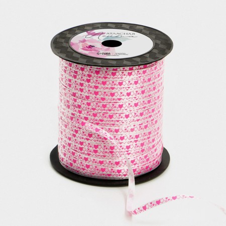 Packing plastic tape "Hearts and stars", white, 0.5 cm x 200m-1