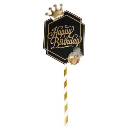 Topper "Happy Birthday", crown, black-gold color