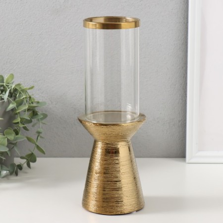 Ceramics candlestick, glass for 1 candle "Desert" d = 8 cm gold 9.5x9.5x27 cm-1