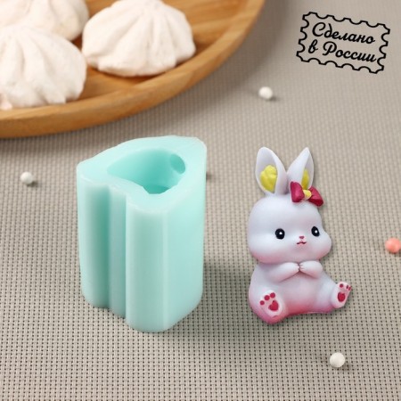 Silicone form "Bunny with a bow", 6 × 4.1 × 3.6 cm, the color is turquoise
