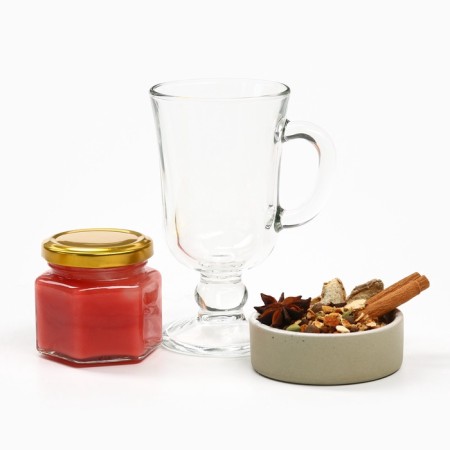 Gift set: spices for mulled wine, glass, cream honey "New Year will give happiness"-1